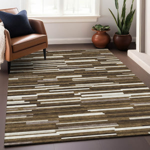 HomeRoots 5' X 8' Brown And Ivory Striped Area Rug - Durable, Washable, UV-Protected for Homes with Kids & Pets 671050