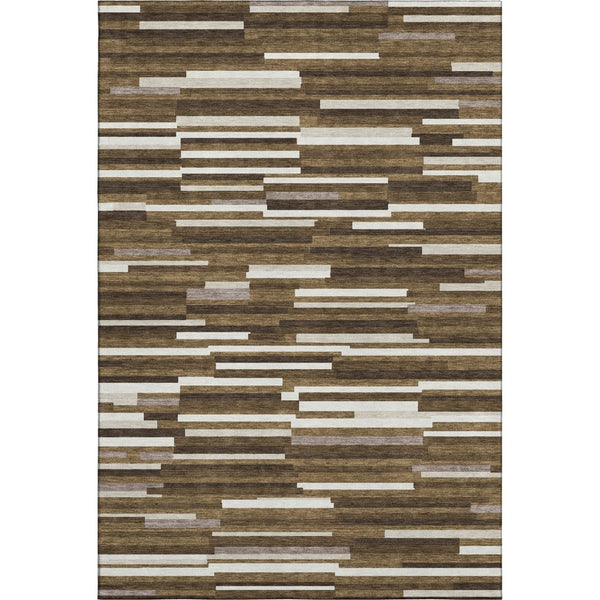 HomeRoots 5' X 8' Brown And Ivory Striped Area Rug - Durable, Washable, UV-Protected for Homes with Kids & Pets 671050