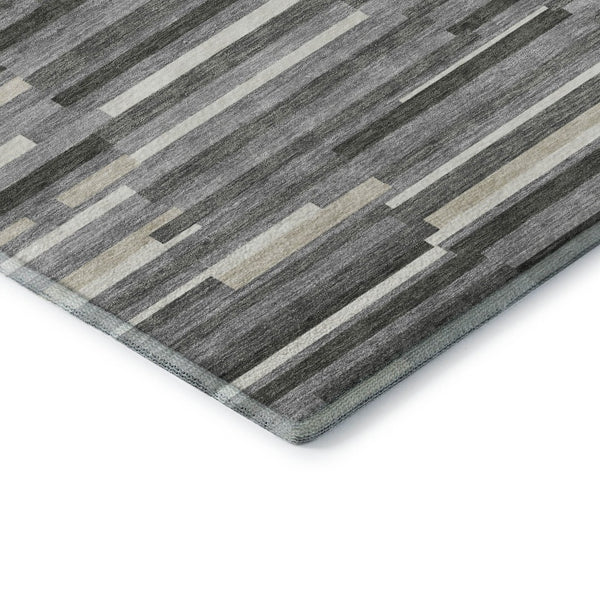 HomeRoots 5' X 8' Gray and Ivory Striped Area Rug – Durable, Stain-Resistant, UV-Protected for Busy Homes 671056