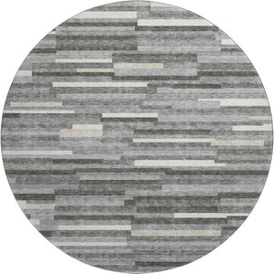 HomeRoots 8' Gray and Ivory Striped Round Rug – Washable, UV Protected, Durable for High-Traffic Areas & More! 671057