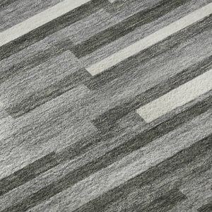 HomeRoots 8' Gray and Ivory Striped Round Rug – Washable, UV Protected, Durable for High-Traffic Areas & More! 671057