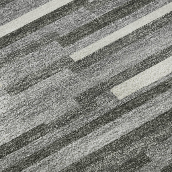 HomeRoots 8' Gray and Ivory Striped Round Rug – Washable, UV Protected, Durable for High-Traffic Areas & More! 671057