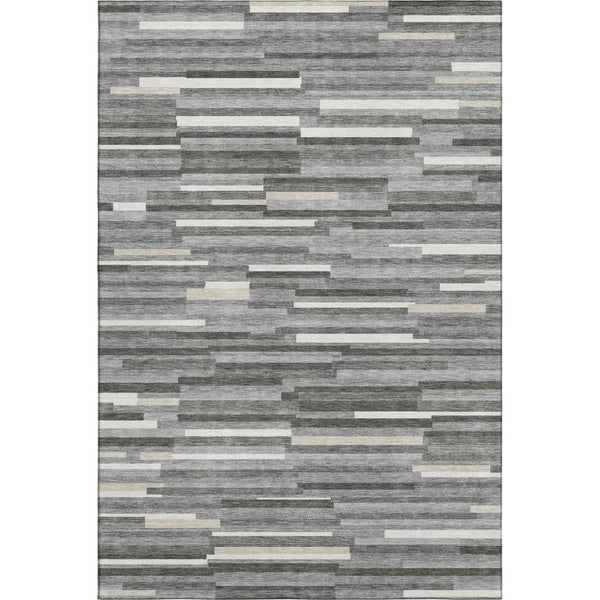 HomeRoots 9' X 12' Gray and Ivory Striped Area Rug - Durable, Machine-Washable with UV Protection for Any Space 671059