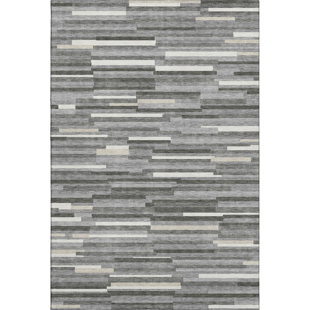 HomeRoots 10' X 14' Gray and Ivory Striped Washable Area Rug – Durable, UV-Protected, Perfect for High-Traffic Spaces 671060