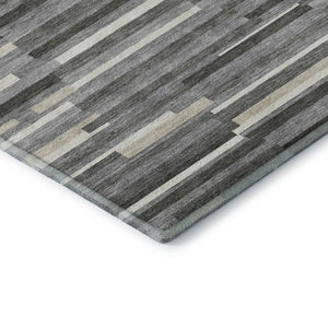 HomeRoots 10' X 14' Gray and Ivory Striped Washable Area Rug – Durable, UV-Protected, Perfect for High-Traffic Spaces 671060