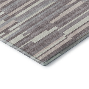 HomeRoots 8' Elegant Lavender and Ivory Striped Washable Round Rug with UV Protection for Every Space 671063