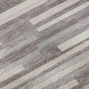 HomeRoots 8' Elegant Lavender and Ivory Striped Washable Round Rug with UV Protection for Every Space 671063