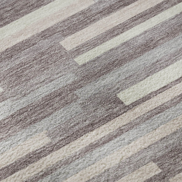 HomeRoots 8' Elegant Lavender and Ivory Striped Washable Round Rug with UV Protection for Every Space 671063