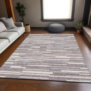 HomeRoots 8' X 10' Stylish Lavender & Ivory Striped Area Rug - Washable, UV-Protected, Durable for Homes 671064