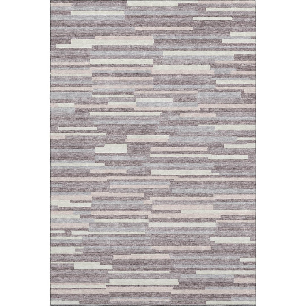 HomeRoots 9' X 12' Lavender and Ivory Striped Area Rug – Durable, Washable, UV Protected for Modern Living Spaces 671065