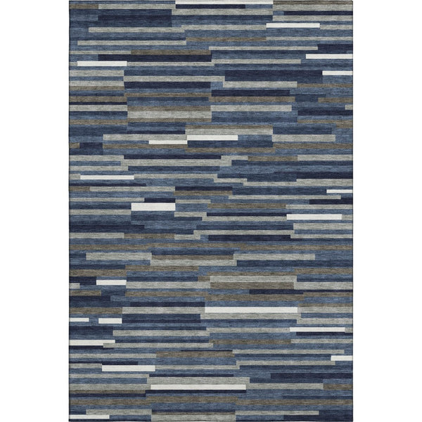 HomeRoots 8' X 10' Navy Blue, Ivory & Gray Striped Area Rug - Durable, Washable, UV Resistant for Homes 671070