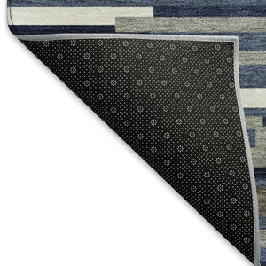 HomeRoots 8' X 10' Navy Blue, Ivory & Gray Striped Area Rug - Durable, Washable, UV Resistant for Homes 671070
