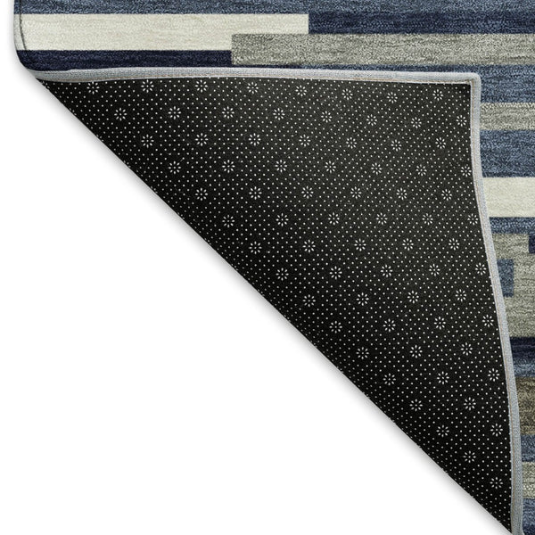 HomeRoots 8' X 10' Navy Blue, Ivory & Gray Striped Area Rug - Durable, Washable, UV Resistant for Homes 671070