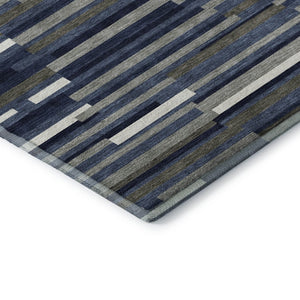 HomeRoots 8' X 10' Navy Blue, Ivory & Gray Striped Area Rug - Durable, Washable, UV Resistant for Homes 671070