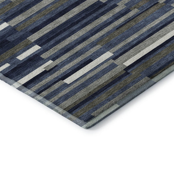HomeRoots 8' X 10' Navy Blue, Ivory & Gray Striped Area Rug - Durable, Washable, UV Resistant for Homes 671070