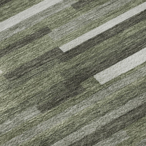 HomeRoots 5' X 8' Olive Green, Ivory & Gray Striped Washable Area Rug – UV-Resistant, Stain-Proof & Stylish! 671074