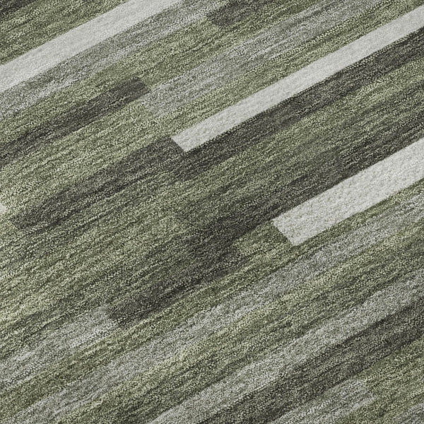 HomeRoots 8' Olive Green, Ivory & Gray Striped Washable Round Rug - UV-Protected, Durable & Stylish Accent Piece 671075