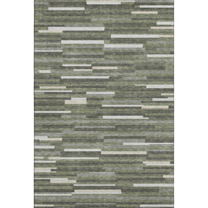 HomeRoots 10' Olive Green, Ivory & Gray Striped Washable Area Rug – Durable, Stain-Resistant, UV Protected! 671078