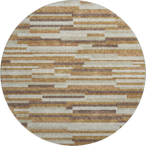HomeRoots 8' Washable Round Rug with Rust, Ivory & Beige Stripes - UV Protection & Stain Resistant Design 671081