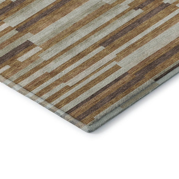 HomeRoots 8' Washable Round Rug with Rust, Ivory & Beige Stripes - UV Protection & Stain Resistant Design 671081