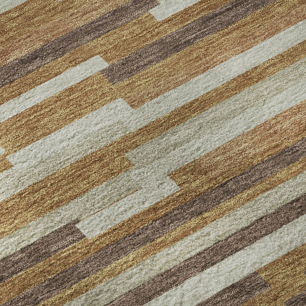 HomeRoots 8' Washable Round Rug with Rust, Ivory & Beige Stripes - UV Protection & Stain Resistant Design 671081