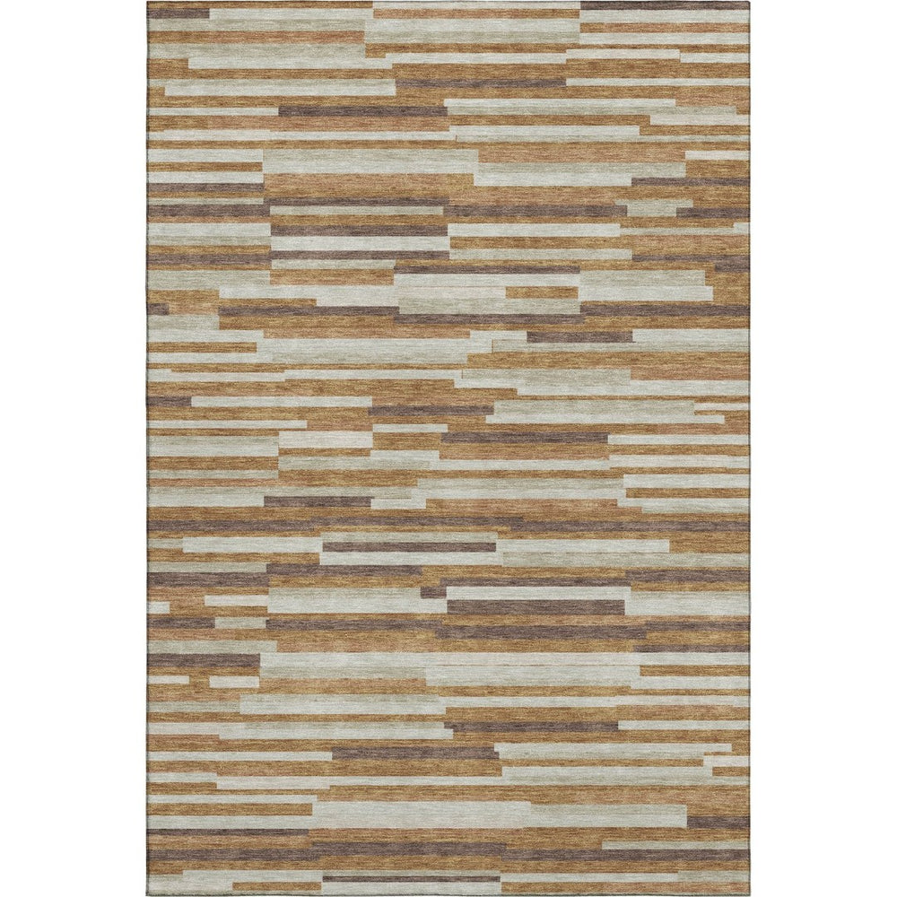 HomeRoots 9' X 12' Striped Area Rug in Rust, Ivory & Beige - Washable, UV-Protected, Durable & Stylish Design 671083