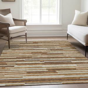 HomeRoots 10' X 14' Rust Ivory & Beige Striped Washable Area Rug - UV Protected, Durable & Stylish for Homes 671084