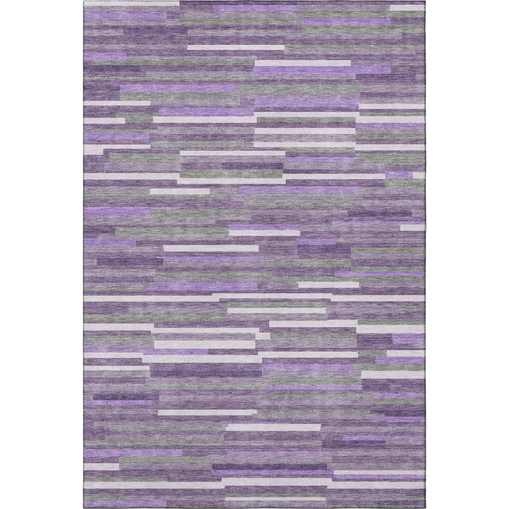 HomeRoots 5' X 8' Striped Washable Area Rug in Purple, Ivory & Gray – UV Protected, Durable & Stylish Comfort 671086