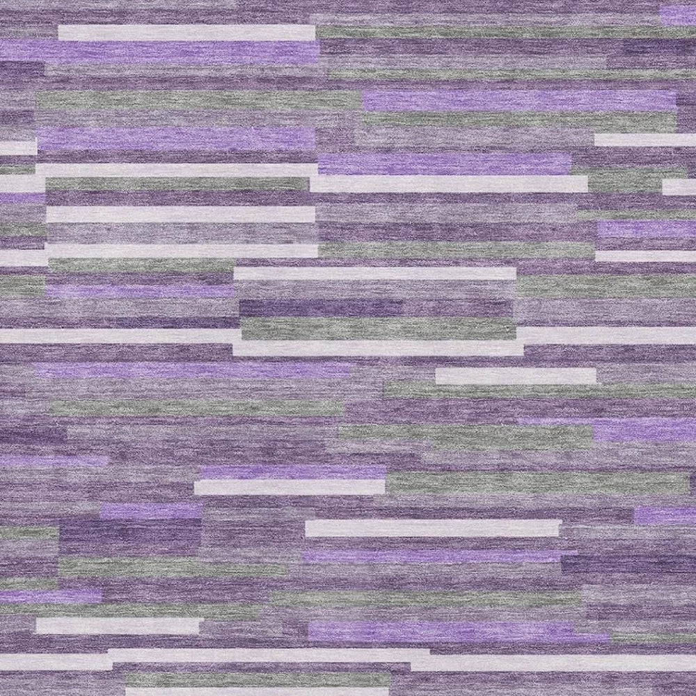HomeRoots 9' X 12' Striped Purple Ivory Gray Washable Area Rug – Durable, UV-Protected, Easy-Care for Homes 671089