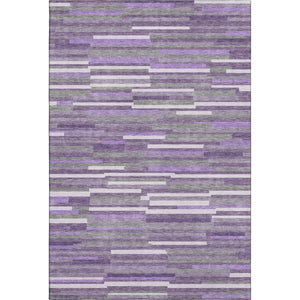 HomeRoots 10' X 14' Purple Ivory and Gray Striped Washable Area Rug with UV Protection for Busy Homes 671090