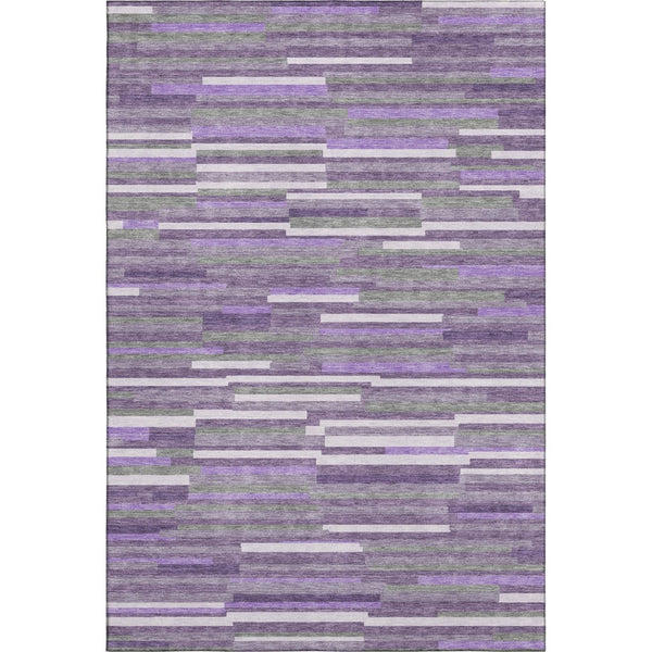 HomeRoots 10' X 14' Purple Ivory and Gray Striped Washable Area Rug with UV Protection for Busy Homes 671090