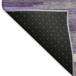 HomeRoots 10' X 14' Purple Ivory and Gray Striped Washable Area Rug with UV Protection for Busy Homes 671090