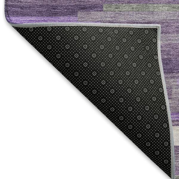 HomeRoots 10' X 14' Purple Ivory and Gray Striped Washable Area Rug with UV Protection for Busy Homes 671090