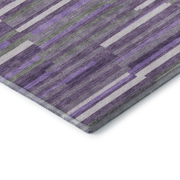 HomeRoots 10' X 14' Purple Ivory and Gray Striped Washable Area Rug with UV Protection for Busy Homes 671090