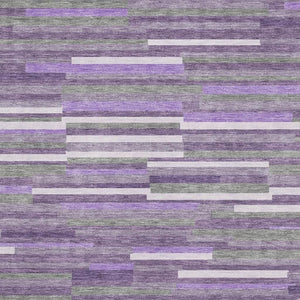 HomeRoots 10' X 14' Purple Ivory and Gray Striped Washable Area Rug with UV Protection for Busy Homes 671090