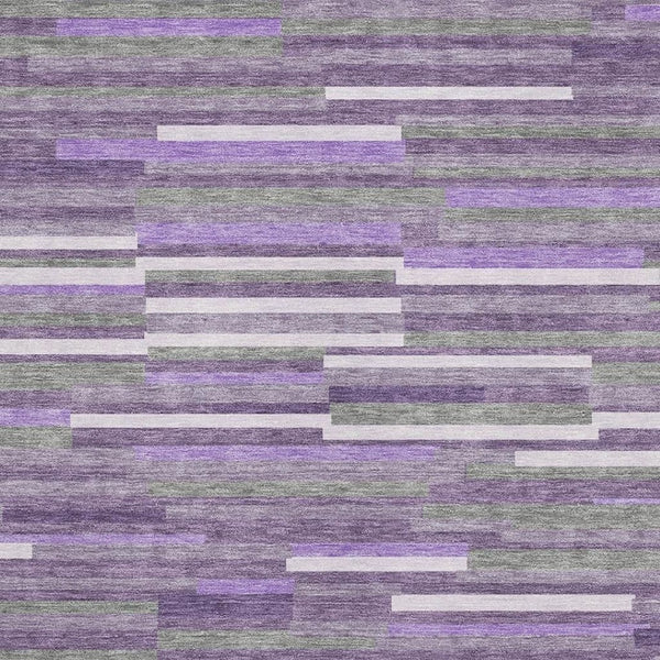 HomeRoots 10' X 14' Purple Ivory and Gray Striped Washable Area Rug with UV Protection for Busy Homes 671090