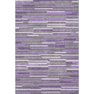 HomeRoots 10' X 14' Purple Ivory and Gray Striped Washable Area Rug with UV Protection for Busy Homes 671090