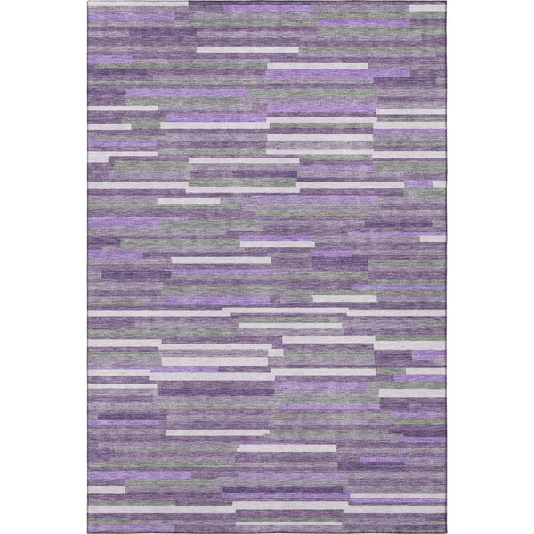 HomeRoots 10' X 14' Purple Ivory and Gray Striped Washable Area Rug with UV Protection for Busy Homes 671090