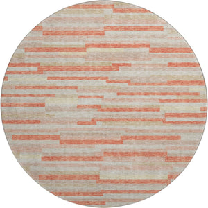 HomeRoots 8' Salmon and Beige Striped Round Rug - Durable, Stain-Resistant, UV-Protected for Stylish Living Spaces 671093