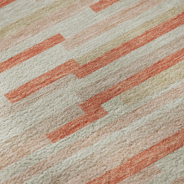 HomeRoots 8' Salmon and Beige Striped Round Rug - Durable, Stain-Resistant, UV-Protected for Stylish Living Spaces 671093