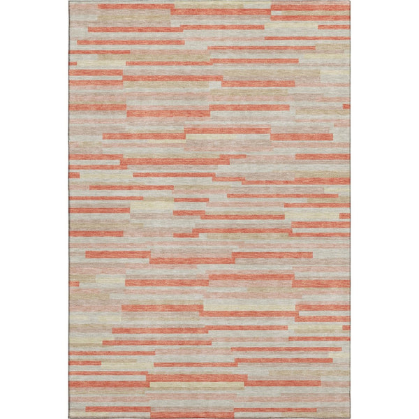 HomeRoots 8' X 10' Salmon and Beige Striped Area Rug - Washable, UV Protected, Durable for High-Traffic Spaces 671094