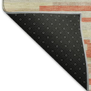 HomeRoots 8' X 10' Salmon and Beige Striped Area Rug - Washable, UV Protected, Durable for High-Traffic Spaces 671094