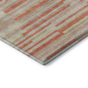 HomeRoots 8' X 10' Salmon and Beige Striped Area Rug - Washable, UV Protected, Durable for High-Traffic Spaces 671094