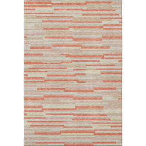 HomeRoots 8' X 10' Salmon and Beige Striped Area Rug - Washable, UV Protected, Durable for High-Traffic Spaces 671094