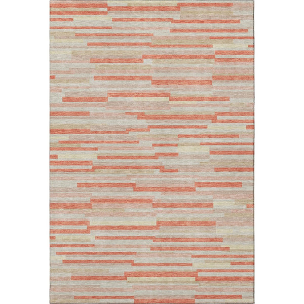 HomeRoots 8' X 10' Salmon and Beige Striped Area Rug - Washable, UV Protected, Durable for High-Traffic Spaces 671094