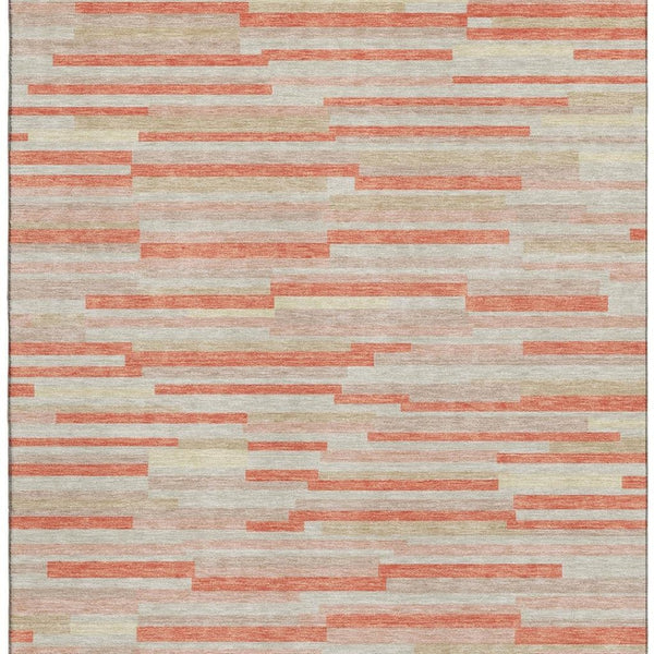 HomeRoots 9' X 12' Salmon & Beige Striped Washable Area Rug – Durable, UV-Protected, Stylish for Any Space! 671095