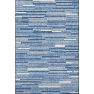 HomeRoots 5' X 8' Stylish Sky Blue, Ivory & Gray Striped Washable Area Rug - Durable, UV Protected & Easy Care! 671098
