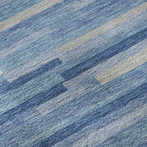 HomeRoots 8' Sky Blue, Ivory & Gray Striped Round Rug - Washable, UV-Resistant, Perfect for Cozy Spaces! 671099