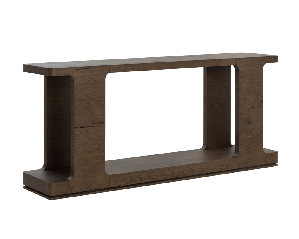 Sunpan HERCULES Console Table - Sculptural Design with Reclaimed Oak, Perfect for Entryways and Living Rooms Aged Brown 112531