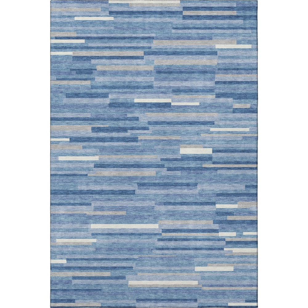 HomeRoots 9' X 12' Stylish Sky Blue Striped Area Rug with UV Protection, Stain Resistance & Easy Care Solutions 671101